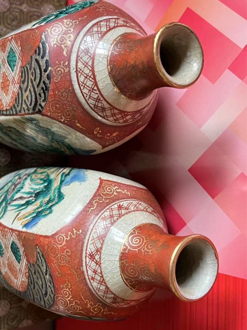 希少図珍品　江戸後期　九谷庄三　色絵徳利