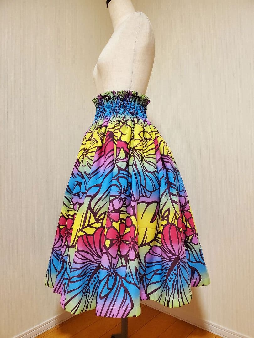ハンドメイド　パウスカート　カラフルボーダー　フラダンス
