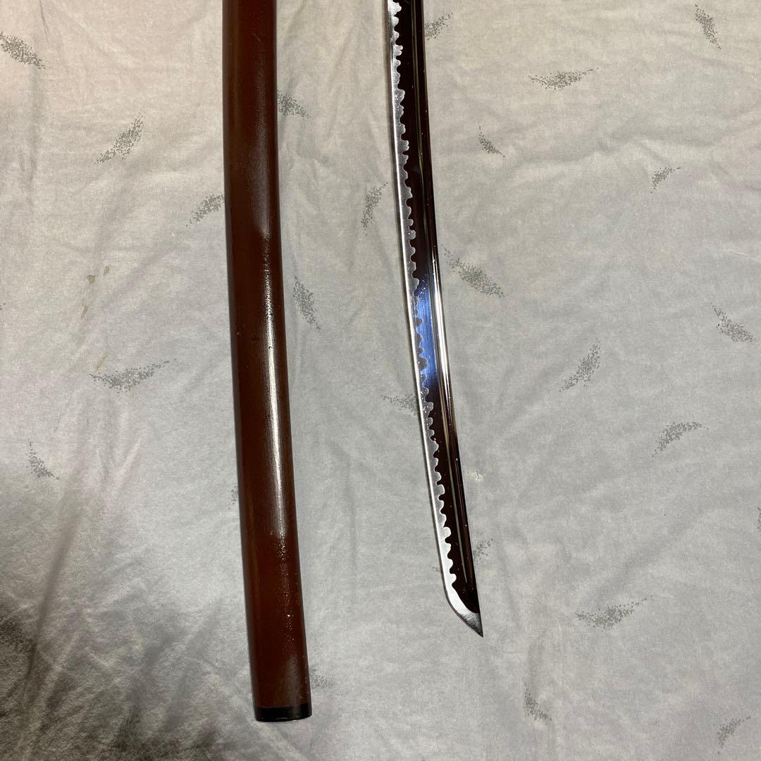 居合大刀 茶柄 十字透し丸鍔 茶梨地鞘