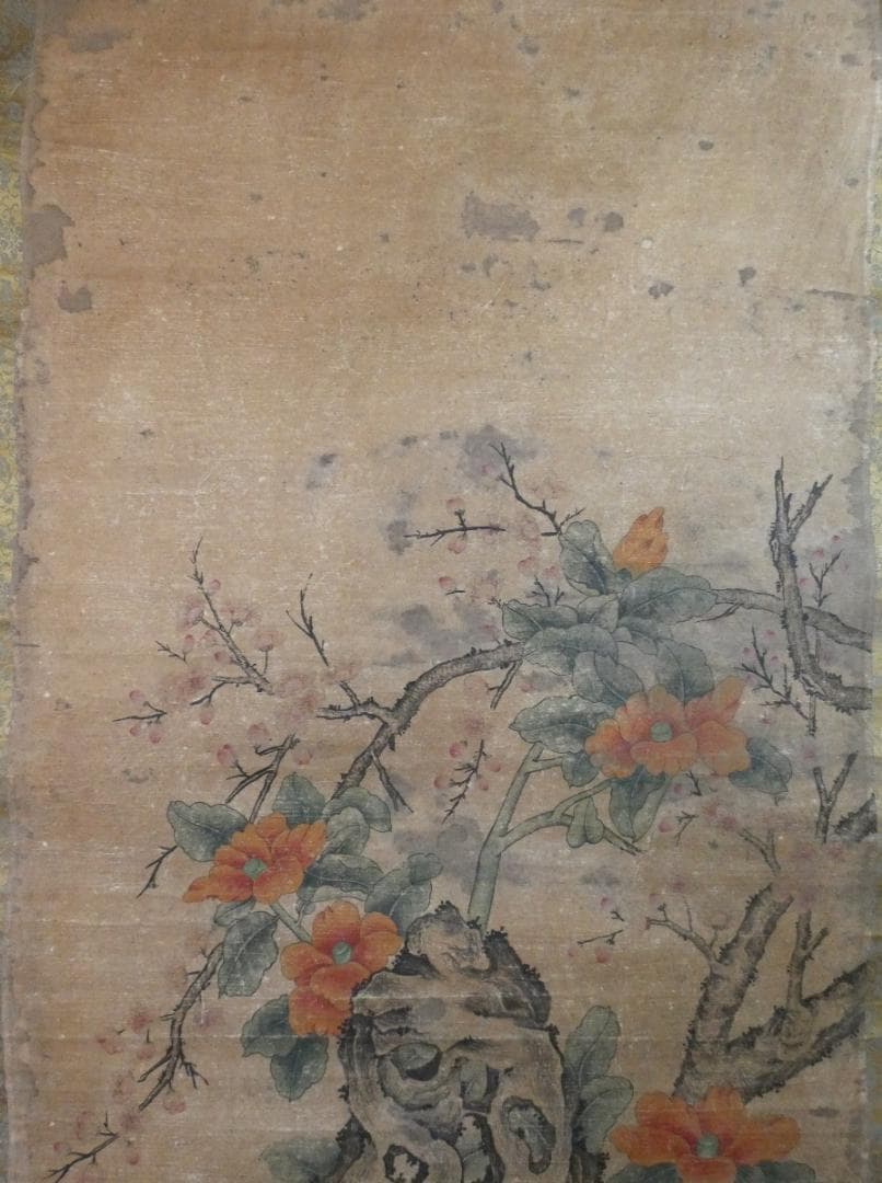 掛け軸 美品 【 野口小頻 】 花鳥　掛け軸　箱無し 紙本