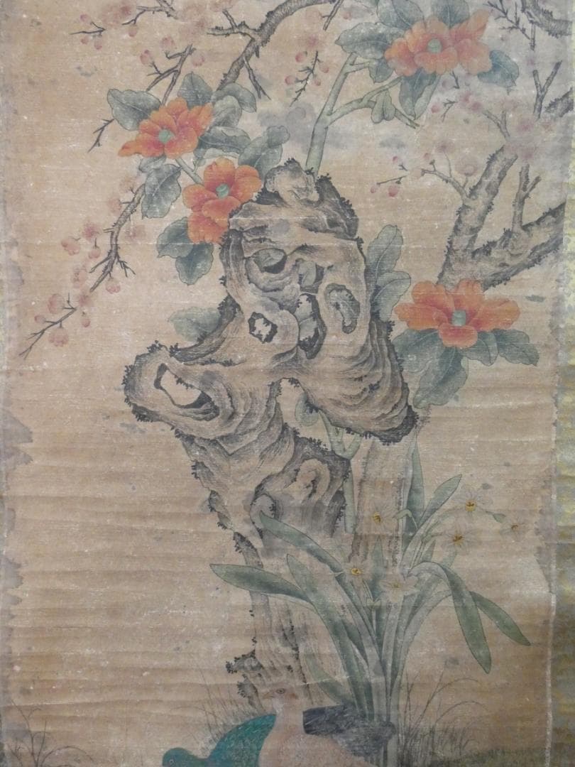 掛け軸 美品 【 野口小頻 】 花鳥　掛け軸　箱無し 紙本
