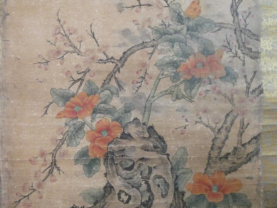 掛け軸 美品 【 野口小頻 】 花鳥　掛け軸　箱無し 紙本