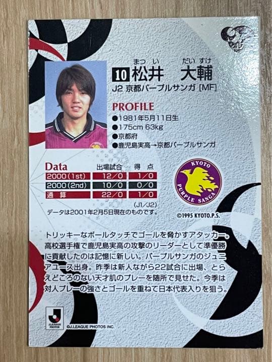 【直筆サインカード】松井大輔　サッカー　京都サンガ　日本代表