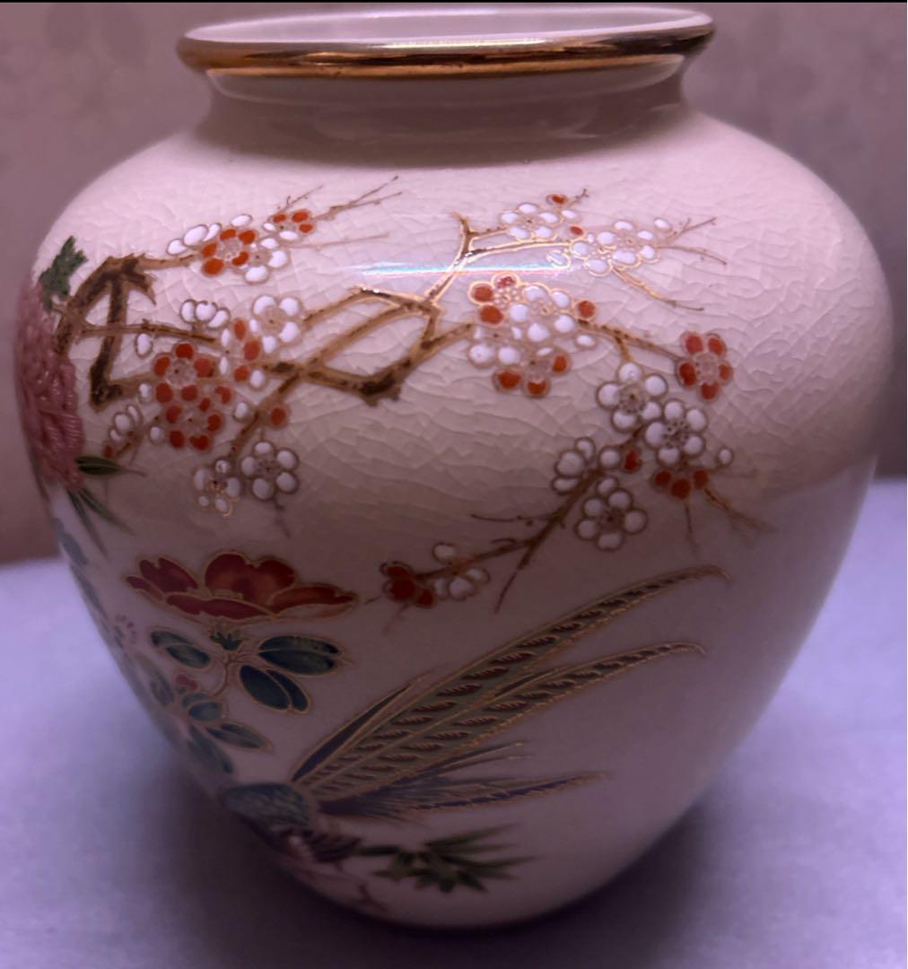 九谷焼 陶月壺/花瓶花柄 鳥紋 染付 花器/孔雀 菊 牡丹紋様陶磁器