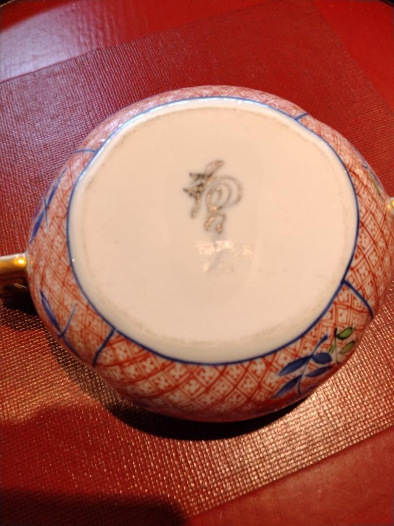 有田福泉窯赤絵地紋染錦花絵蓋物