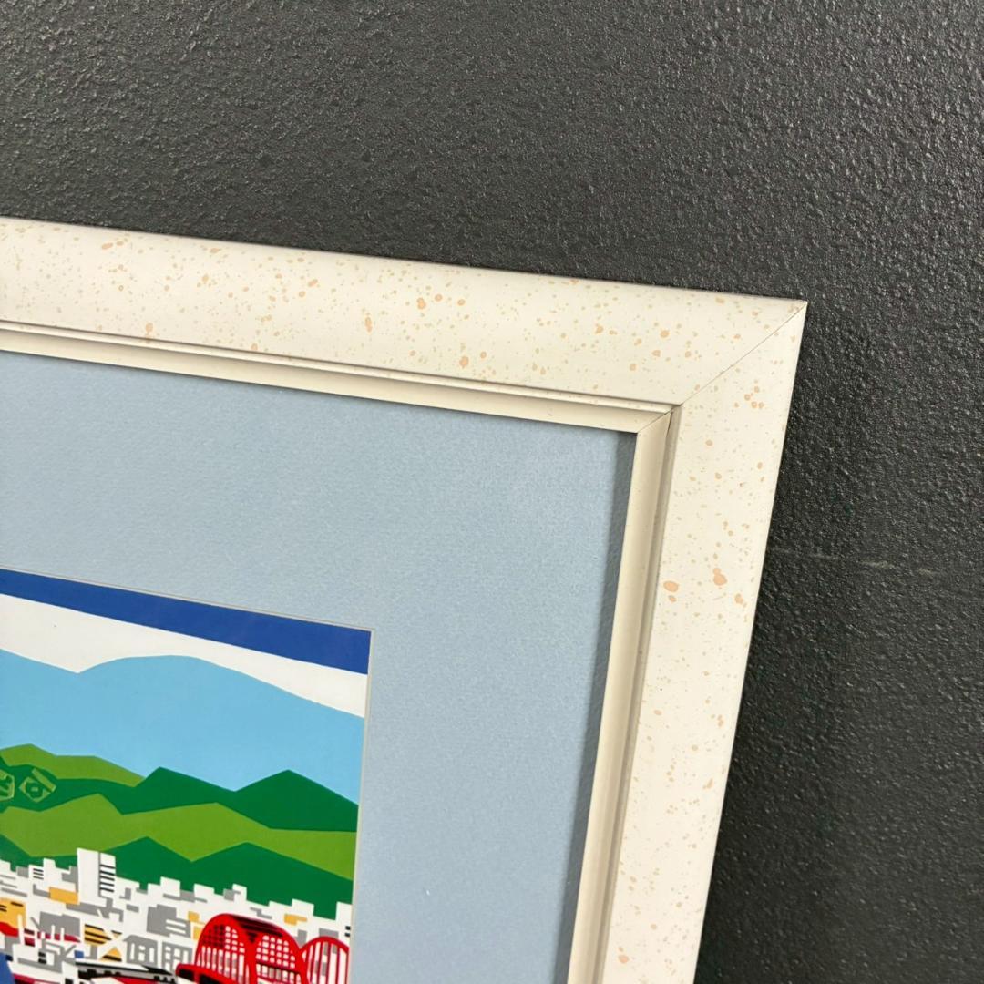 美品 川西祐三郎「神戸大橋」陶板画 タイル 額縁入り 父は版画家・川西英