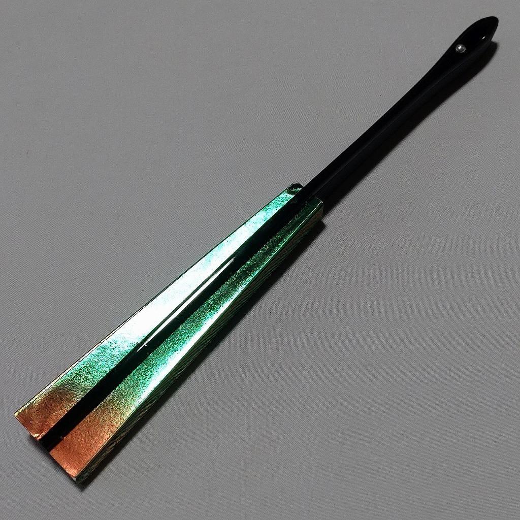仕舞扇 舞扇 緑赤 レインボー 黒塗 御舞扇 全長約28.7cm【5163】