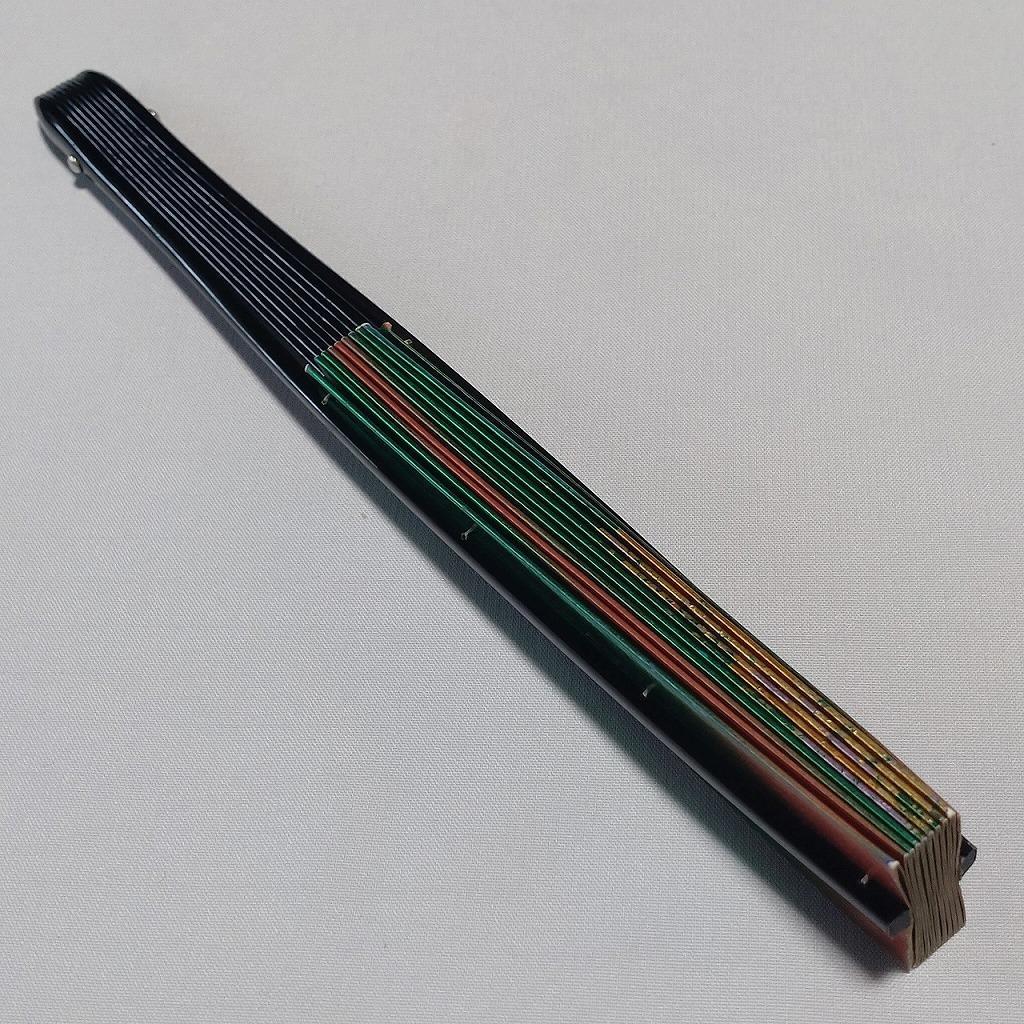仕舞扇 舞扇 緑赤 レインボー 黒塗 御舞扇 全長約28.7cm【5163】