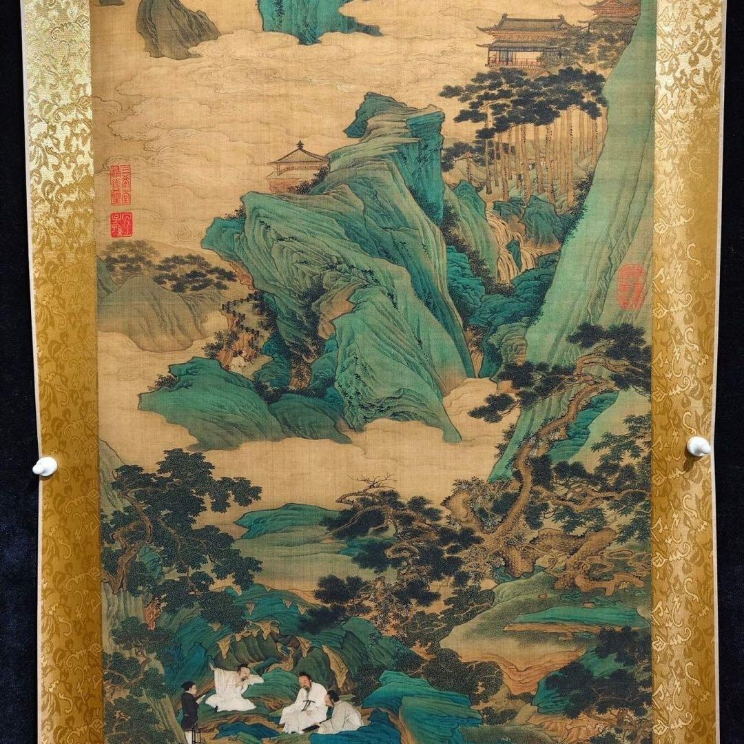 仇英 画桃园仙境 中国画 掛け軸 水墨画 和室 玄関 茶室 壁掛け 美術品