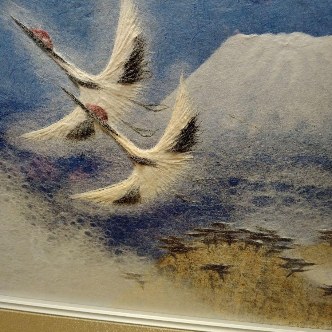 山内一生氏　小原和紙　富士山と鶴の絵画　題材　翔