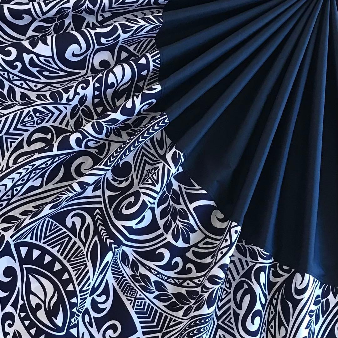 パウスカート☆フラダンス☆ハワイアン☆切り替えパウスカート☆ネイビー×ホワイト