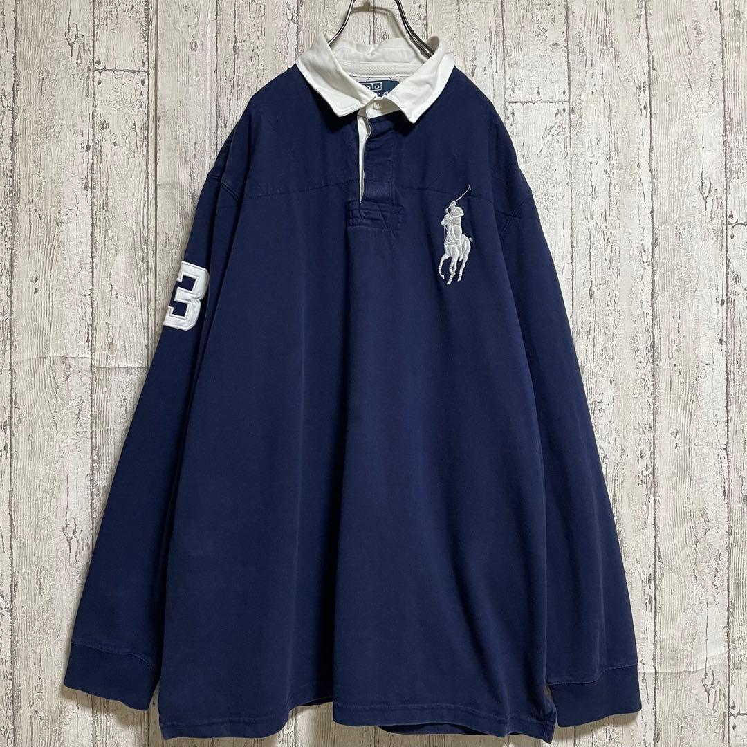 【人気アイテム】ラルフローレン 長袖ラガーシャツ XXL ネイビー ビッグポニー