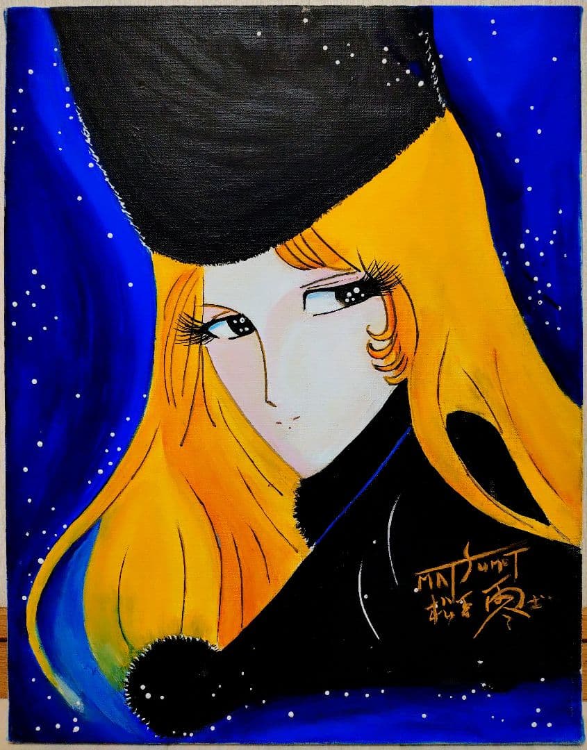 【F6号】松本零士【銀河鉄道999】手描き作品/表裏サイン/油彩/アクリル/額縁