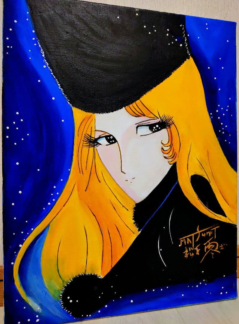 【F6号】松本零士【銀河鉄道999】手描き作品/表裏サイン/油彩/アクリル/額縁