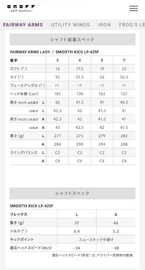 オノフ2025 レディースフェアウェイウッド4W Aシャフト