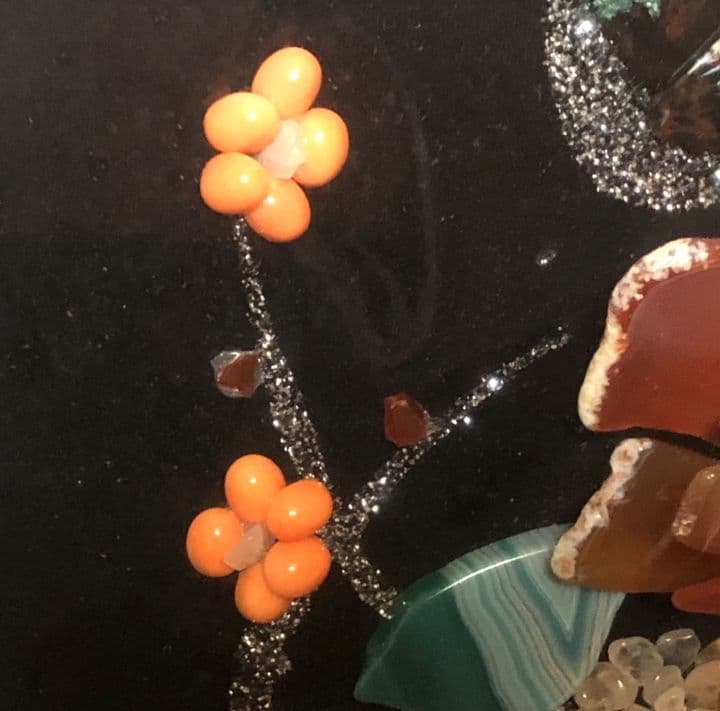 貴石画 宝石画 石細工 瑪瑙 花 ゴールドフレーム 高級 伝統工芸 古美術 骨董