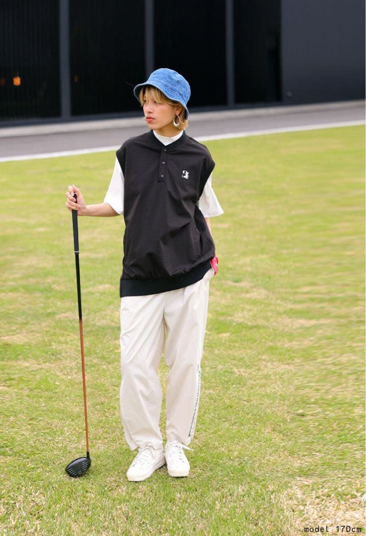 アンティカantiqua★golfロゴゴルフベスト★ブラック★男女兼用