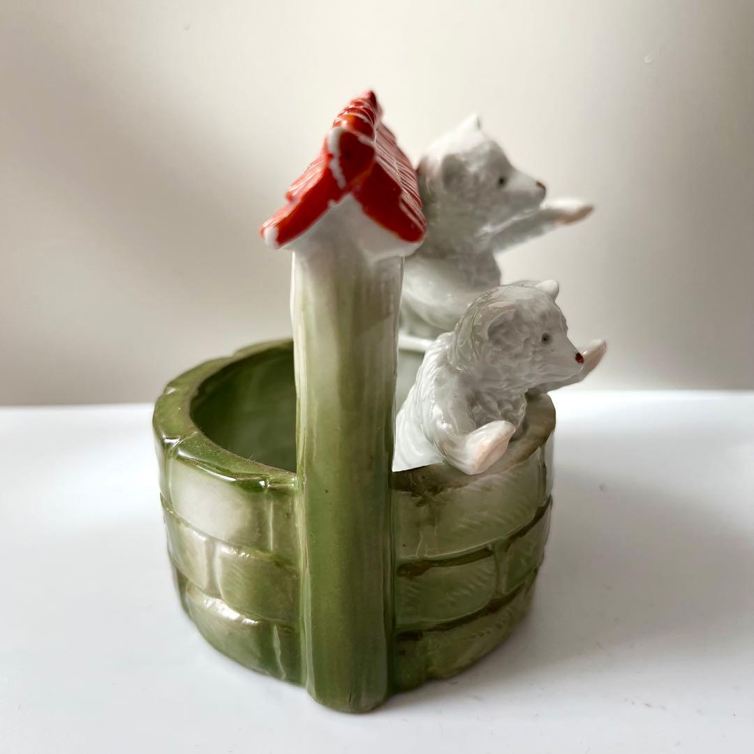 熊　親子　シロクマ　陶器　小物入れ　置物