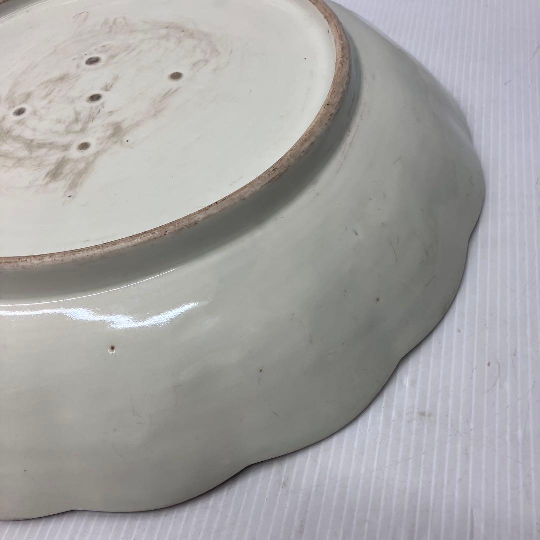 【希少】江戸後期？ 古伊万里 色絵 唐人図 大皿 径約32cm 輪花皿 骨董品