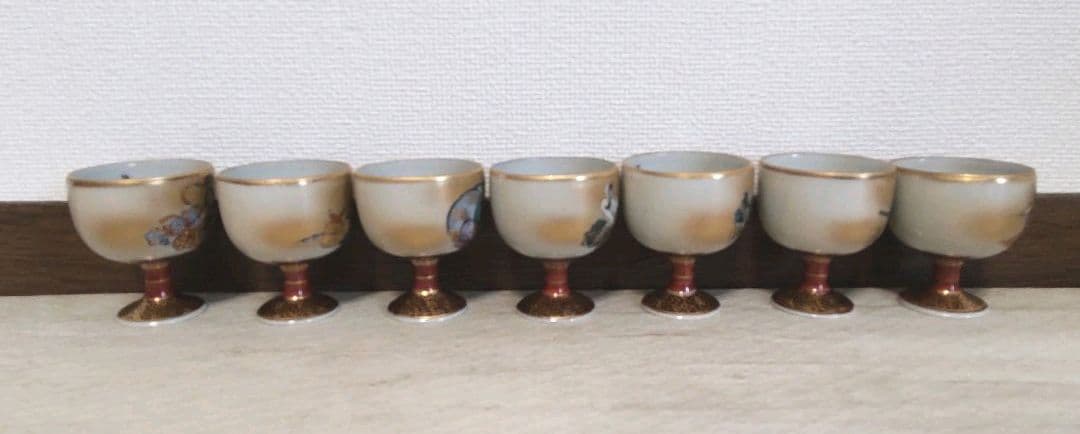 お値下げしました、九谷　七福神　洋杯　馬上盃　田村金星作