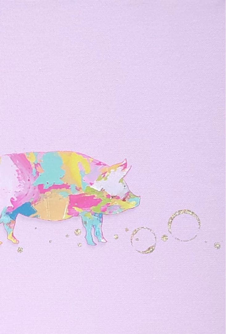 絵画　油絵　原画　一点物　動物　豚　ピンク　北欧　プレゼント　インテリア　F4