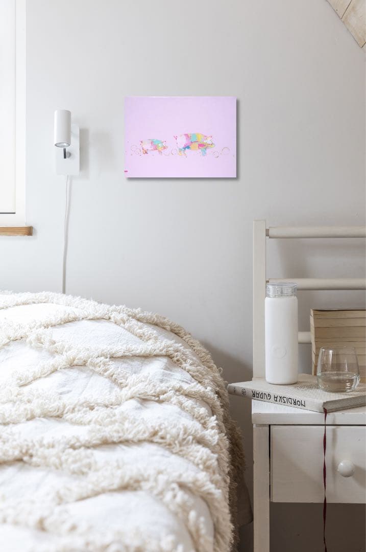 絵画　油絵　原画　一点物　動物　豚　ピンク　北欧　プレゼント　インテリア　F4