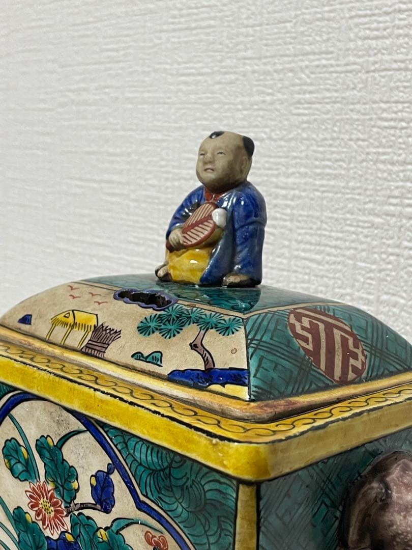 九谷焼風 童子香炉 / 置物 古美術 アンティーク 陶器 細密絵付け