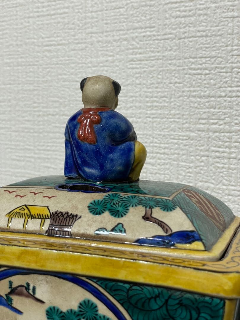 九谷焼風 童子香炉 / 置物 古美術 アンティーク 陶器 細密絵付け