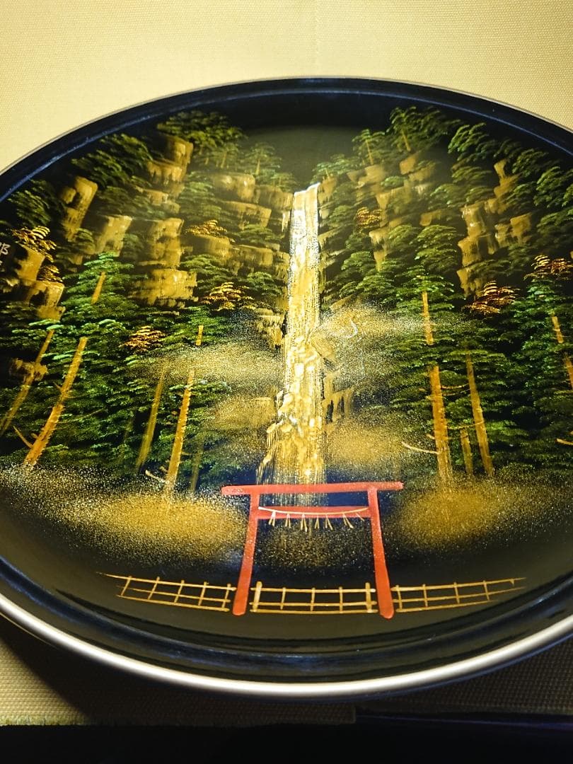 世界遺産　那智の滝　漆盆　漆器　置物　インテリア　工芸品　美術品　A3041