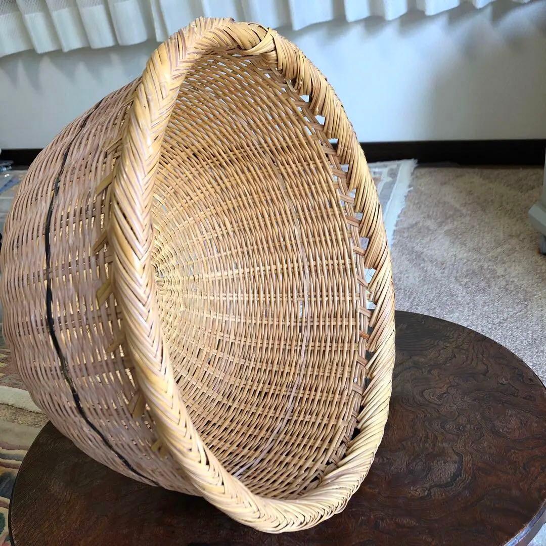 鳥越の竹細工　丸かご　鈴竹　大型　口径36㎝　保管品