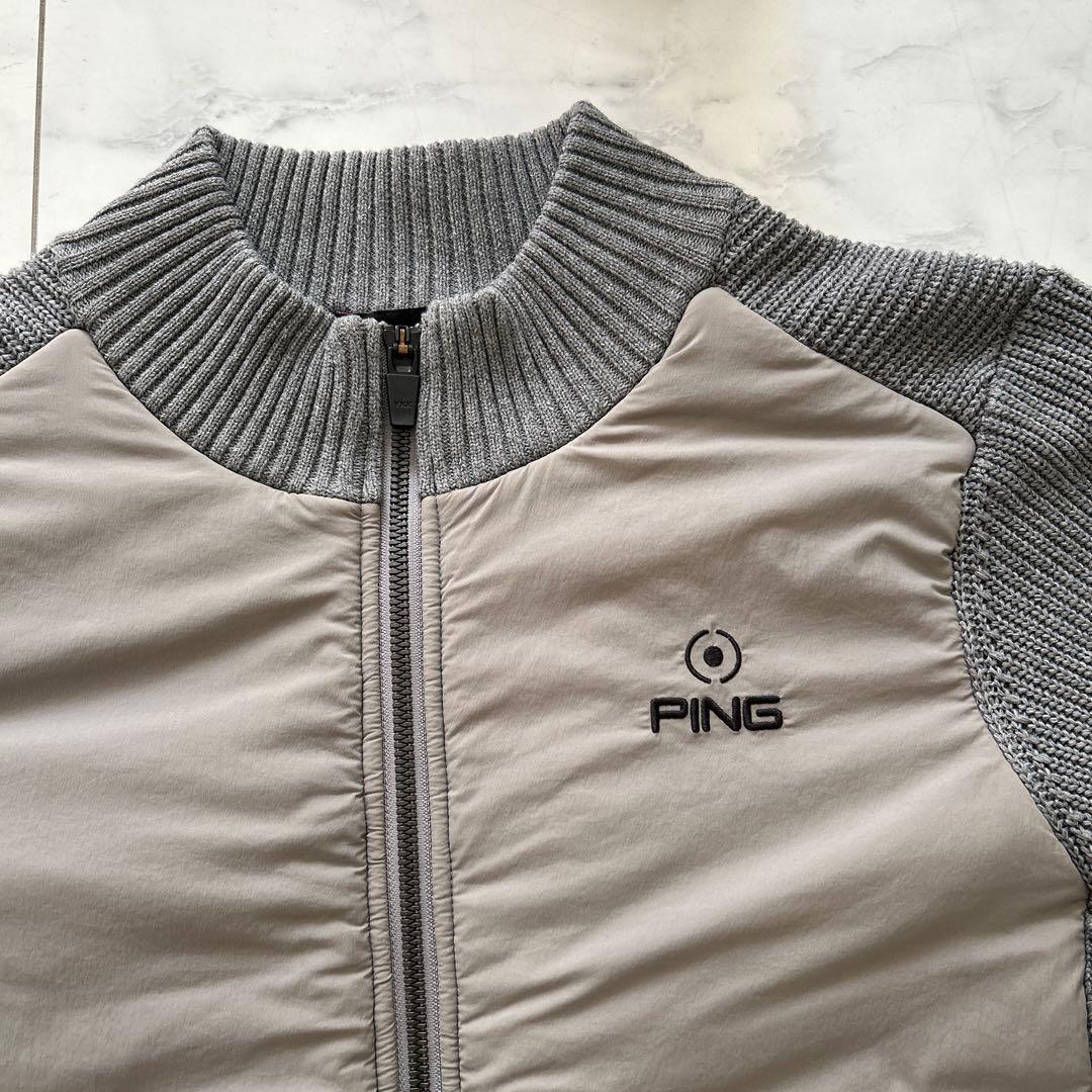 PING 中綿切替え ジップアップ ニット ジャケット グレー　レディース　L