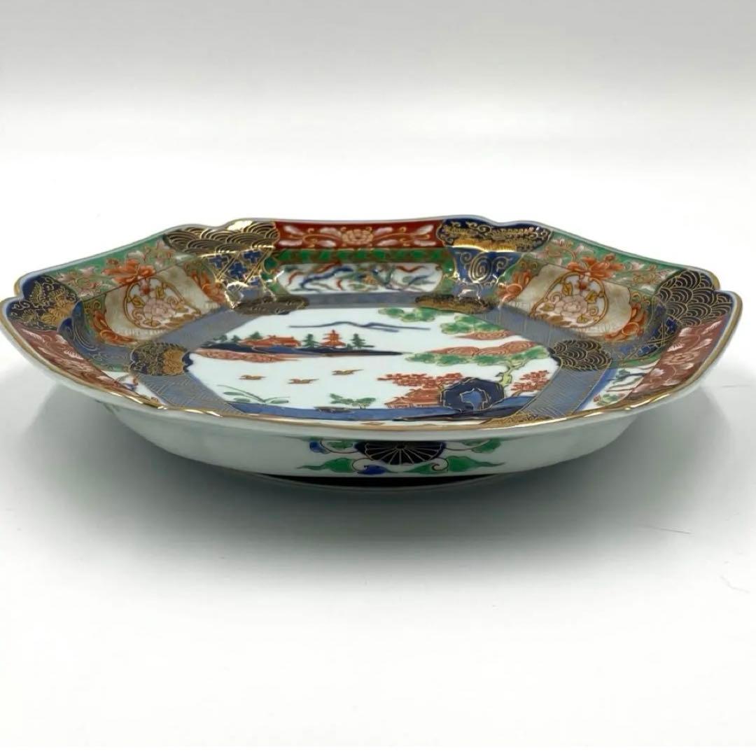 【☆素敵なお品☆】【新品】有田焼幸楽窯　錦色絵山水六角口変り皿