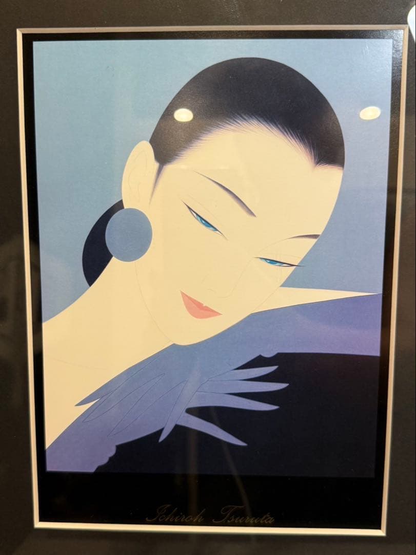 本日限定値下げ‼️希少★鶴田一郎　美人画2点　絵画　日本女性　複製画　1954年