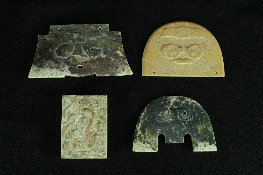 中国美術 古代 砡刻 饕餮 装飾 四件 コレクター蔵品(K-YC517)