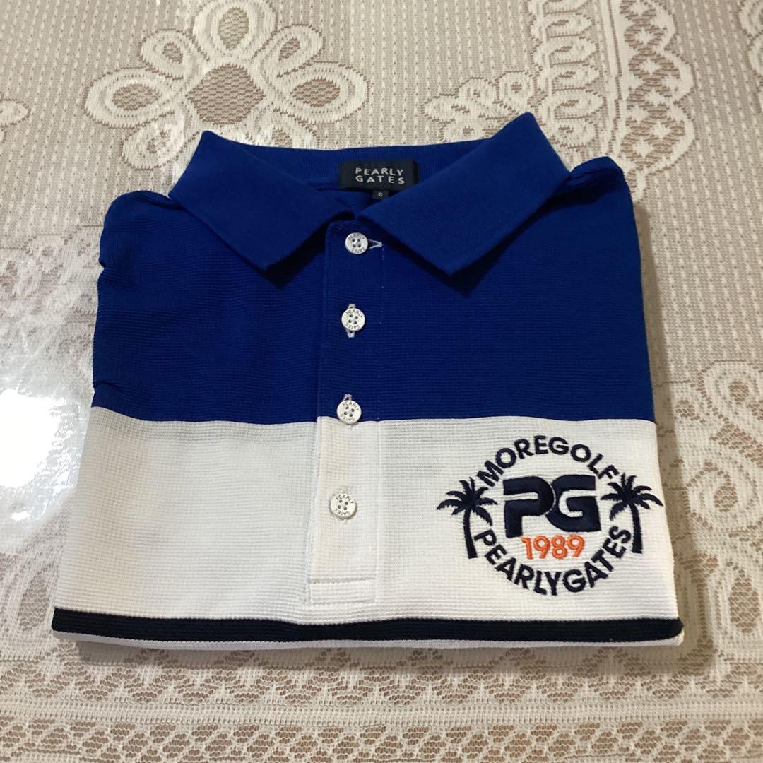 PEARLY GATES 半袖ポロシャツ　鹿の子ボーダー吸水速乾 6(XL)
