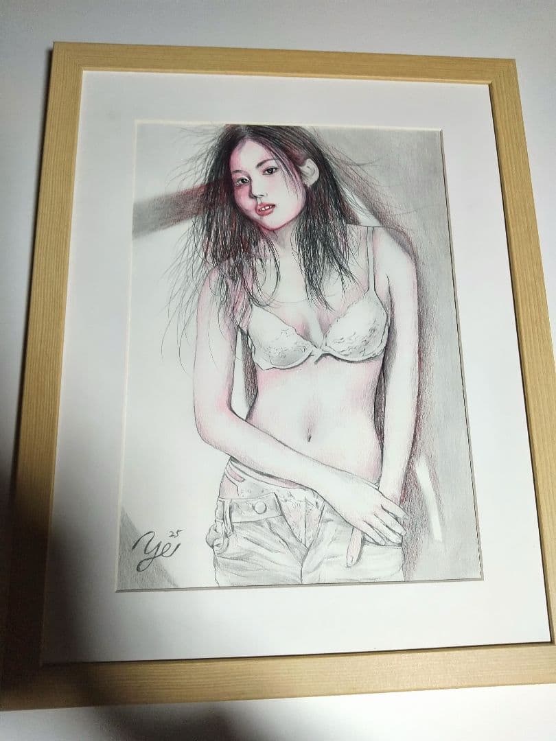 裸婦、美人画、絵画４号、光の中S山本英二、真作、肉筆、額縁、高塚省吾、森本草介。
