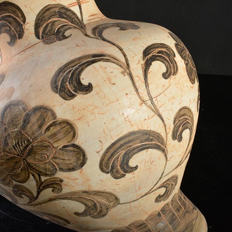 中国　磁州窯白磁　鉄絵花卉文壷　大壷　C　R5598C