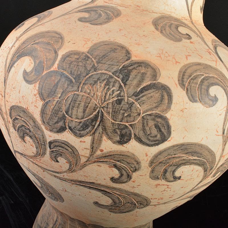 中国　磁州窯白磁　鉄絵花卉文壷　大壷　C　R5598C