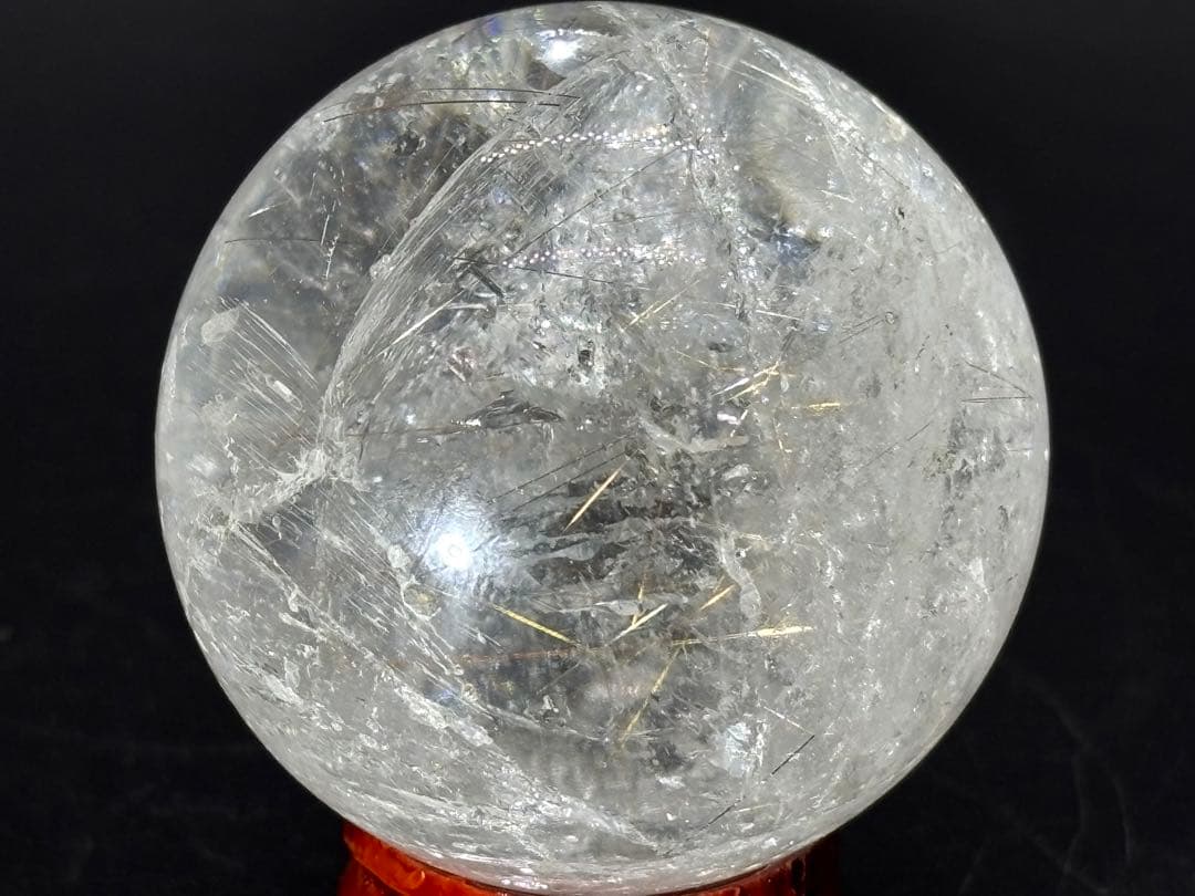 天然石　金運　アイリスルチルクォーツスフィア　台座つき