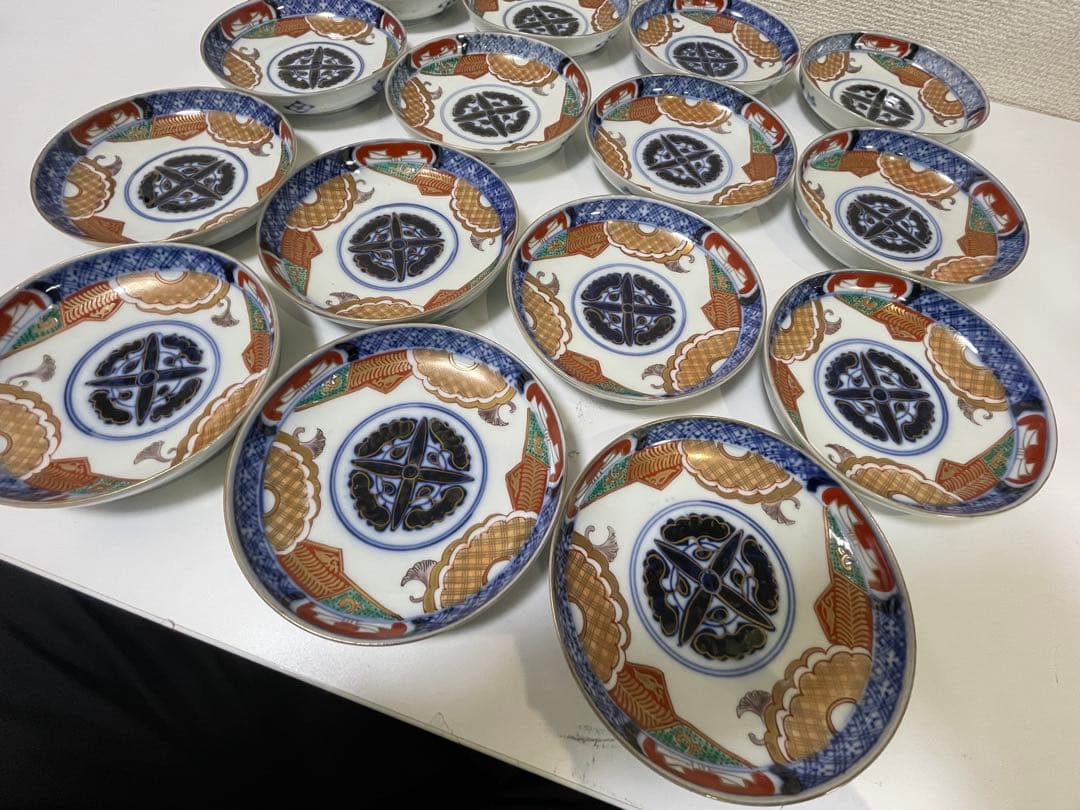 【現状品】古伊万里 金彩 色絵 染付 陶器 花柄 小皿 割烹 懐石 15枚 ①