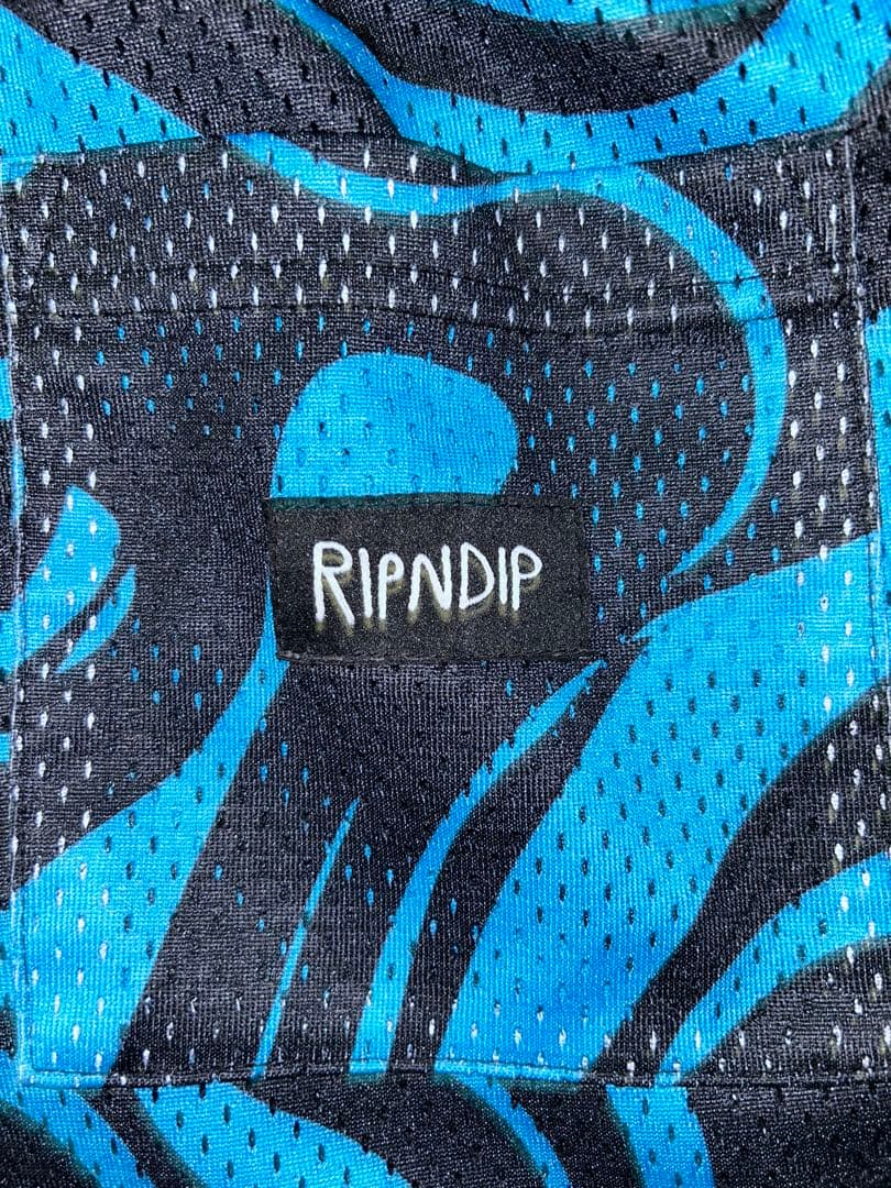 RIPNDIP バスケットボールパンツ 青黒模様 猫イラスト