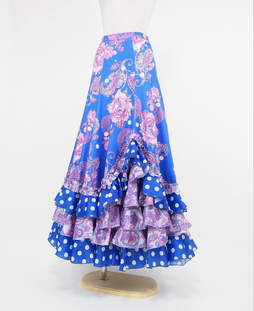 フラメンコ　ファルダ　新品　ブルー　フラメンコ衣装　レッスンファルダ