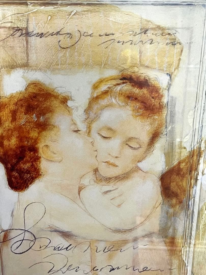 イタリア輸入 絵画 ファーストキス エンジェル ハンドペイント額 薄ピンク系 ➆