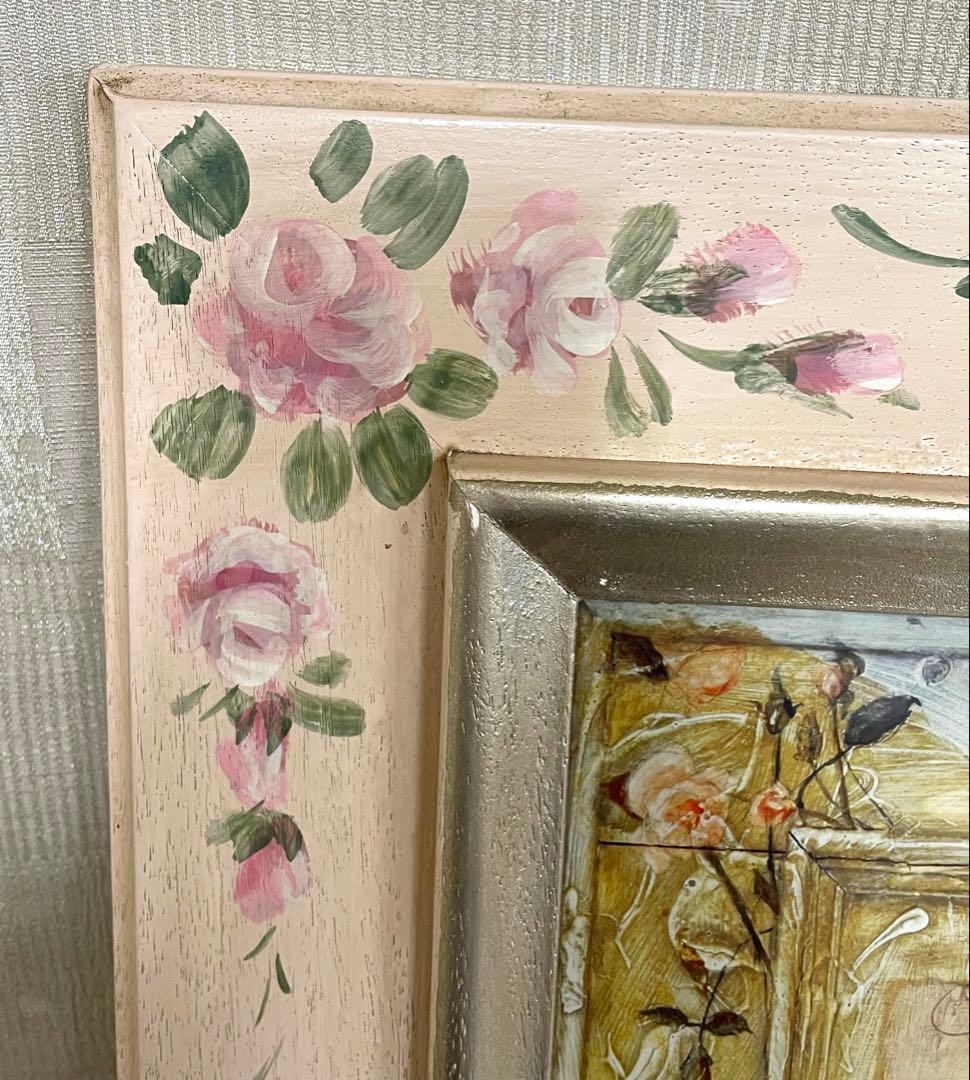 イタリア輸入 絵画 ファーストキス エンジェル ハンドペイント額 薄ピンク系 ➆
