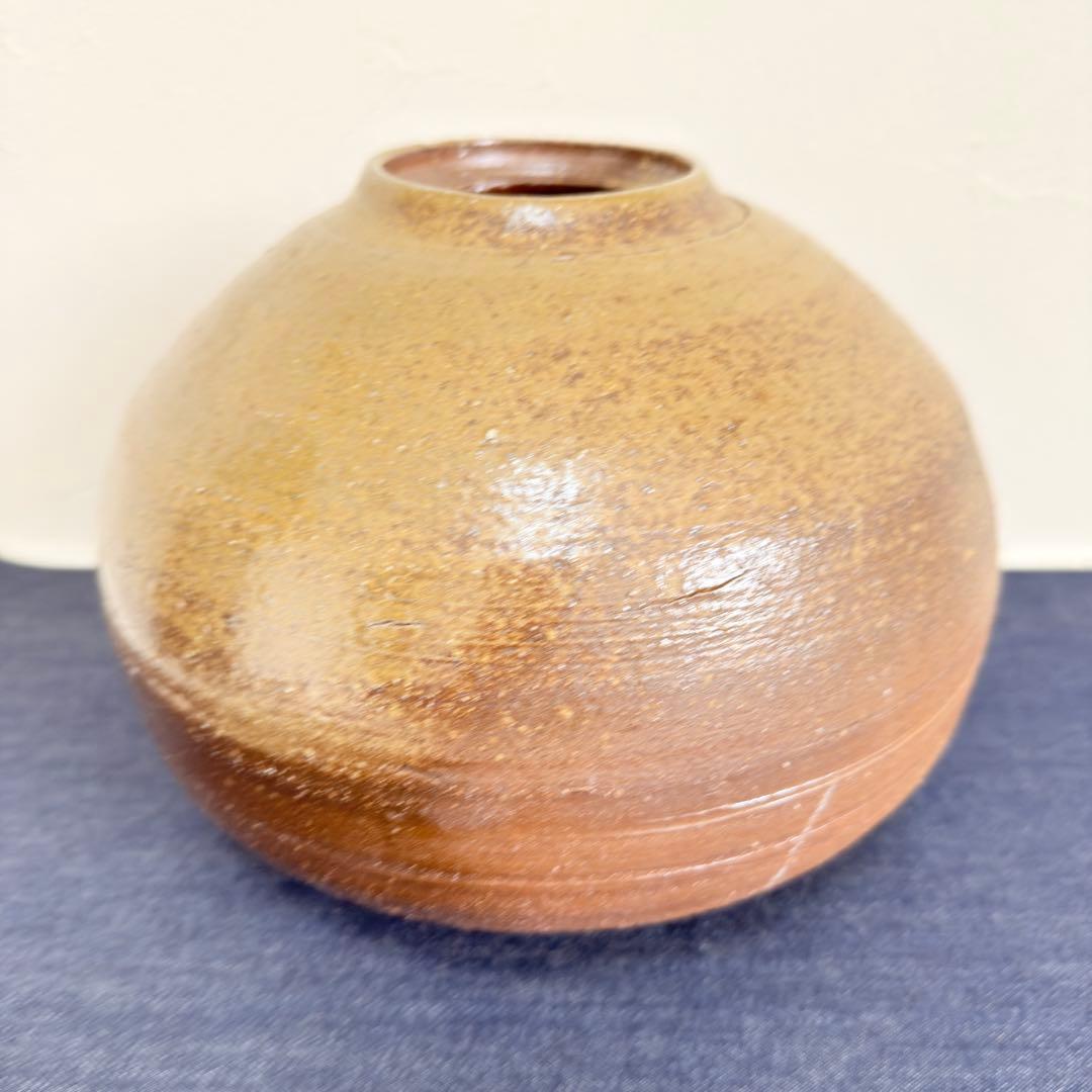【名工】信楽焼 五代 上田直方 大壺 矢印銘 緋色 窯変 飾壺 花入 真作保証