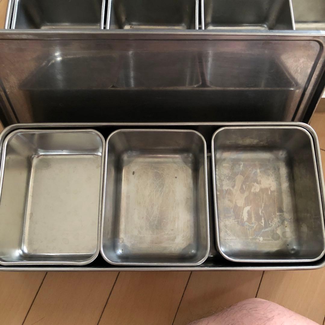 キッチン用保存容器/薬味ポット　4個、3個を収納可能な蓋付/ステンレス　２セット