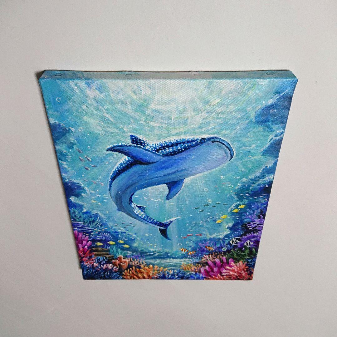 【ジンベエザメ】アクリル画 F3 風景画 絵画 海の絵