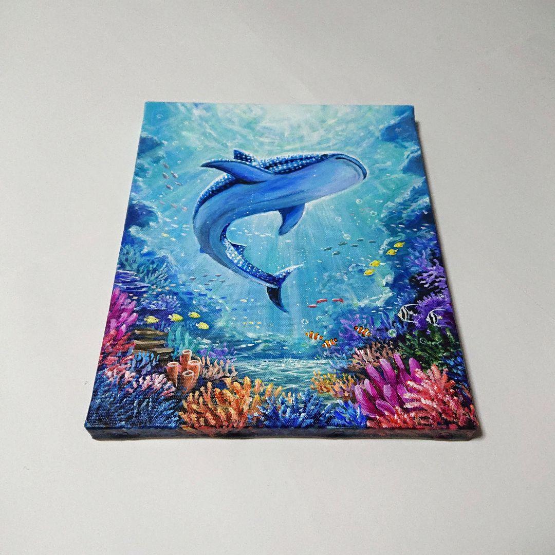 【ジンベエザメ】アクリル画 F3 風景画 絵画 海の絵