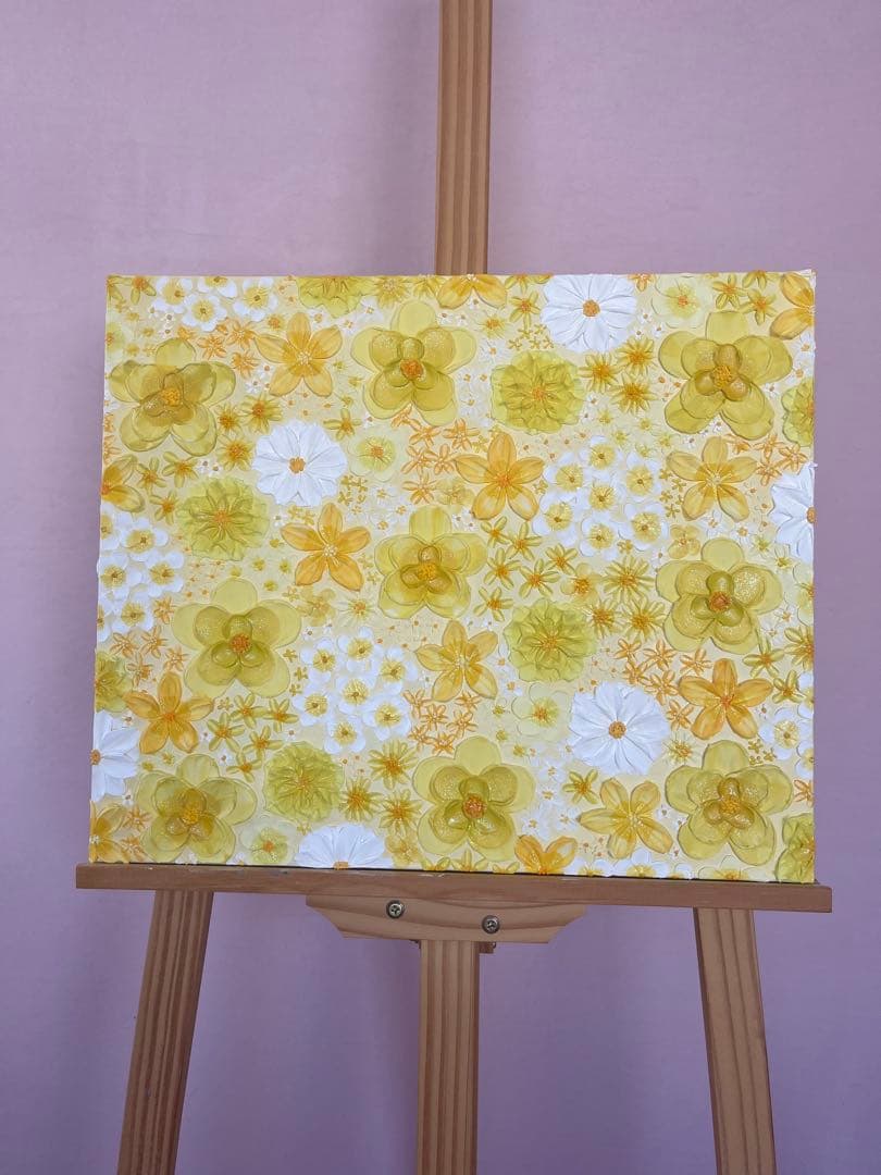 テクスチャーアート フラワーアート ボタニカル インテリア 花絵 花柄　イエロー