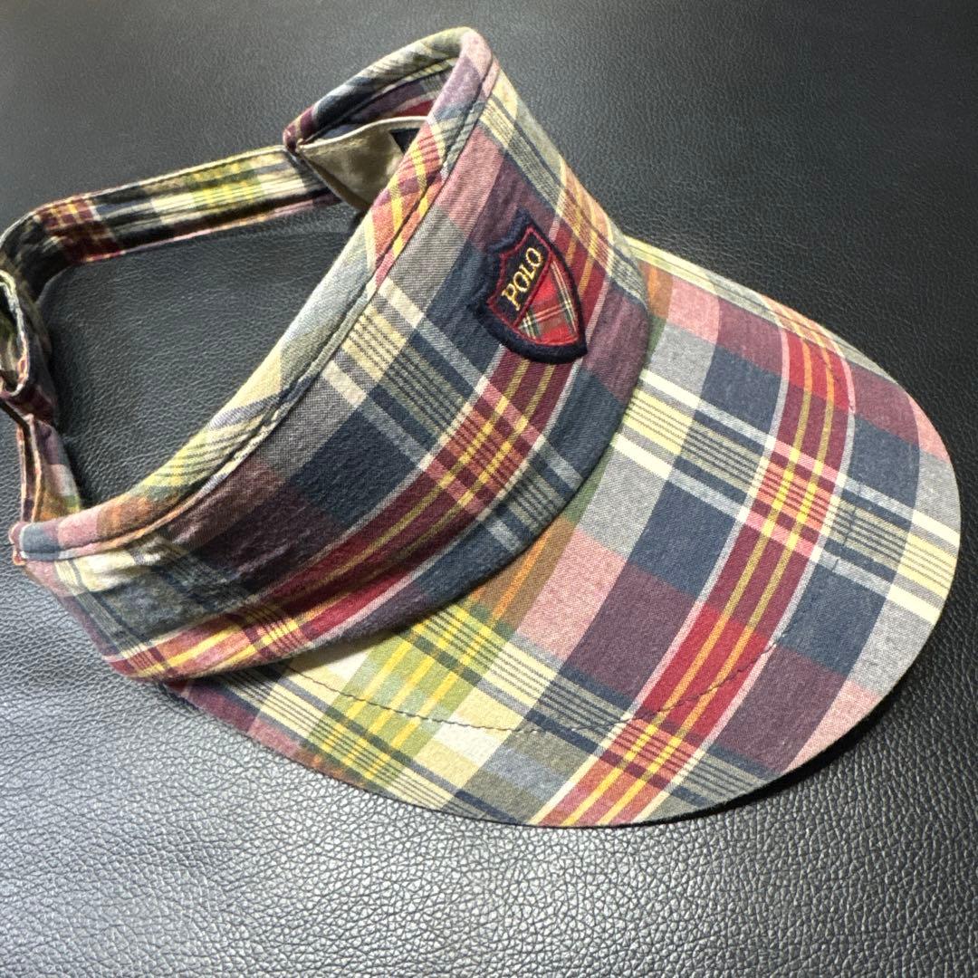 POLO GOLF ラルフローレン チェック柄 サンバイザー 刺繍ロゴ